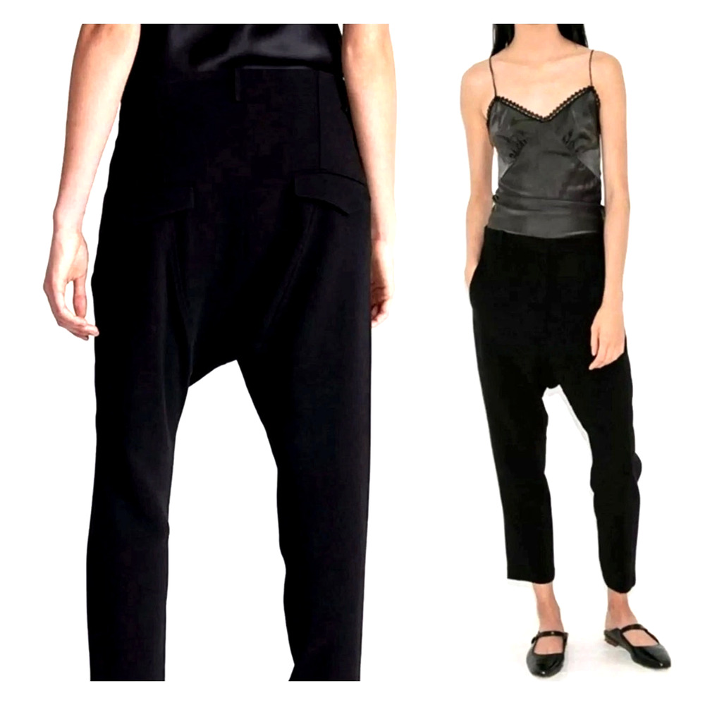 Nili Lotan 8 Paris Pants Drop Crotch Slouchy Trousers Crop Jet Black NWT! $495 - Picture 7 of 10